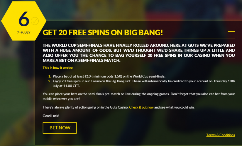 Guts.com 20 Free spins on Big Bang slots - World Cup 2014